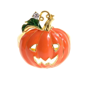 Halloween pumpkin napkin ring with orange enamel and sparkling crystal details