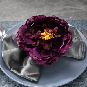 Deep purple artificial peony napkin ring handmade floral decoration for table setting