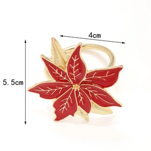 Rond de serviette de Noël fleur rouge et feuilles dorées pour décoration de table