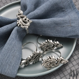 Dragon Napkin Rings Antique Silver Zinc Alloy Animal Napkin Holders For Wedding Banquet Hotel Restaurant Table Decor