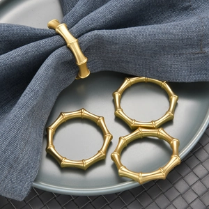 Bamboo Joint Napkin Rings Zinc Alloy Metal Napkin Buckles Electroplated Table Decoration Gold Matte Gold Western Style