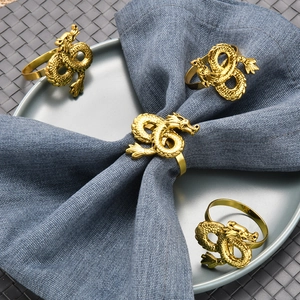 Gold Dragon Napkin Rings Zinc Alloy Metal Chinese Dragon Table Buckles For Hotel Wedding Banquet Dinner Decoration Retro