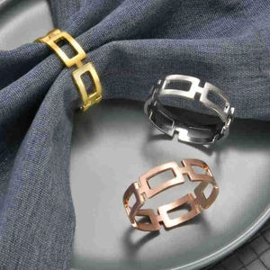 Geometric Hollow Square Napkin Ring Zinc Alloy Metal Gold Silver Rose Gold Plated Napkin Buckle For Wedding Banquet Table Decoration