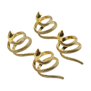 Set of four gold snake napkin rings with realistic scale texture for banquet table decor