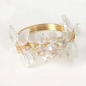 Golden crystal flower napkin ring with iridescent leaves for wedding table decor