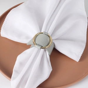 Light sage green PU leather napkin ring with golden metal buckle for table decoration