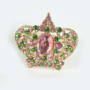 Golden crown napkin ring with pink and green rhinestones for wedding banquet decor