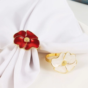 Flower Napkin Ring Zinc Alloy Enamel Floral Napkin Buckles Gold Edged Table Decoration For Wedding Banquet Party Dining Room