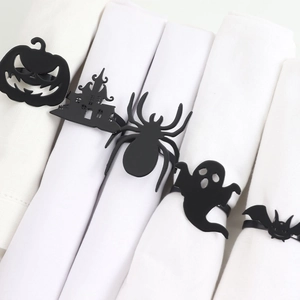 Portatovaglioli Neri per Halloween Lega di Zinco Zucca Ragno Pipistrello Fantasma Castello Silhouette Decorazione Tavola Festa