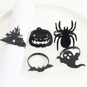 Set di 5 portatovaglioli neri di Halloween con zucca, pipistrello e ragno per decorare tavole