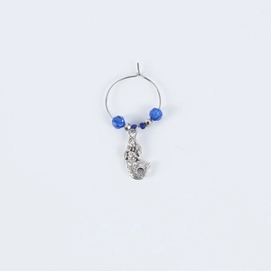 Detailed view of mermaid wine glass charm with blue beads and silver nautical pendant