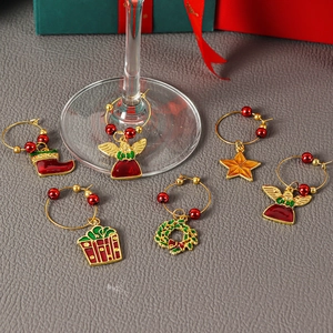 Christmas Wine Glass Charms Zinc Alloy Enamel Holiday Drink Markers For Bar Party Decoration