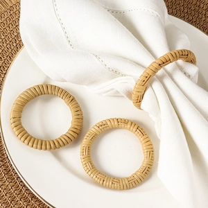 Servilleteros de Ratán Tejidos a Mano Redondo Natural Vid Soporte para Servilletas Moderno Simple Decoración de Mesa para Hotel Boda Hogar