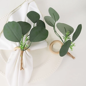 Portatovagliolo Fatto a Mano Con Foglia di Eucalyptus Artificiale Anello in Legno Corda di Canapa Per Decorazione Tavola Matrimonio