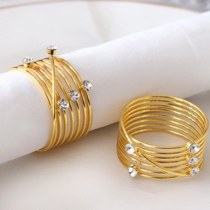 Gold Spiral Napkin Rings Zinc Alloy With Rhinestones For Wedding Banquet Table Decoration Luxury Western Style