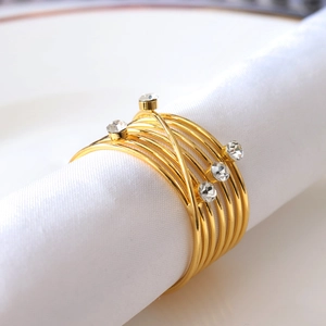 Golden multi-layer wrap napkin ring with sparkling rhinestones for wedding table decor