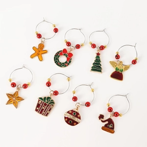 Set of 8 Christmas wine glass charms with festive alloy pendants for party glass markers