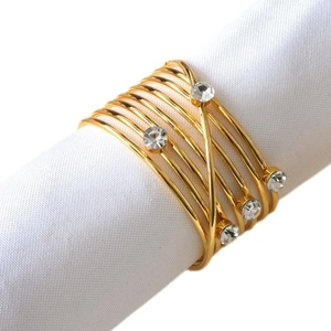 Elegant gold multi-layer napkin ring with sparkling rhinestones for wedding table decor