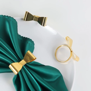 Bowknot Napkin Rings Zinc Alloy Metal Gold Mirror Polished Elegant Table Decoration For Wedding Banquet Hotel Dinner
