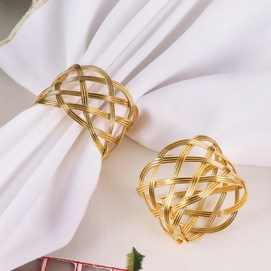 Gold Napkin Rings Metal Woven Mesh Hollow Napkin Holder Decorative Buckles For Wedding Party Dinner Table Decoration