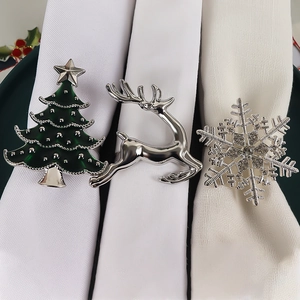Christmas Napkin Rings Zinc Alloy Reindeer Snowflake Christmas Tree Rhinestone Enamel Table Decoration Holiday Banquet