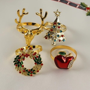 Creative Christmas napkin rings set featuring deer, tree, wreath and apple designs