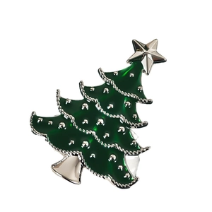 Sparkling Christmas tree napkin ring with green enamel and silver plating for dining decor