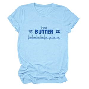 T-shirt bleu clair à col rond avec impression graphique vintage de beurre salé bleu foncé