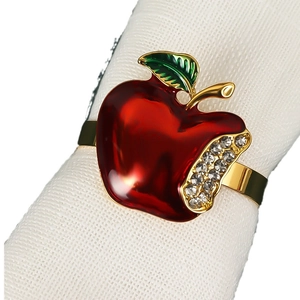 Red enamel apple napkin ring with sparkling crystals and gold base for Christmas decor