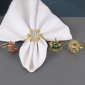 Weihnachts-Serviettenringe Set mit Strasssteinen, Schneeflocke, Glocke und Tannenbaum