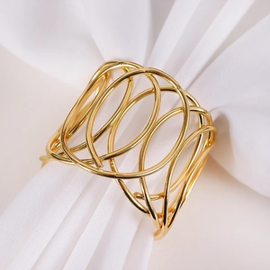 Minimalist gold metal X-shape hollow napkin ring for elegant wedding table settings