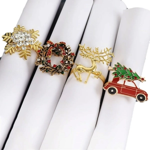 Christmas napkin ring set with snowflake, reindeer, wreath and red truck designs