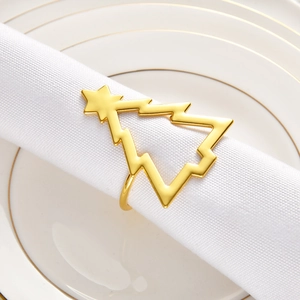 Rond de serviette en métal doré en forme de sapin de Noël pour décoration de table