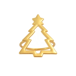 Rond de serviette sapin de Noël doré ajouré avec étoile pour décoration de table festive