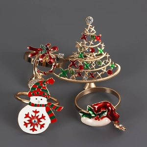 Lot de 4 ronds de serviette de Noël avec bonhomme de neige en émail pour table de fête