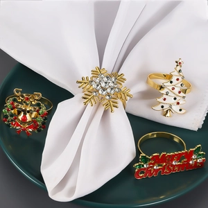 Weihnachts Serviettenringe Legierung Strass Emaille Schneeflocke Rentier Weihnachtsbaum Merry Christmas Party Tischdeko