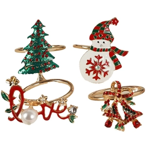 Weihnachts-Serviettenringe Set mit Strassbaum, Schneemann, LOVE Perle und Glocken