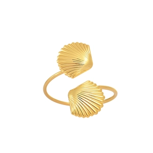 Golden open-style napkin ring featuring elegant sea shell ends on a white background