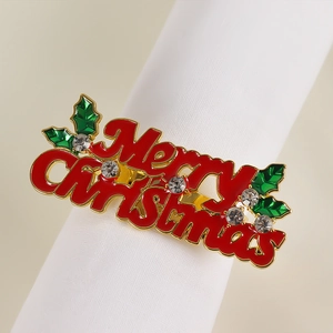Portatovagliolo dorato Merry Christmas con smalto colorato e strass brillanti incastonati
