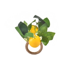 Handmade artificial lemon napkin ring with green leaves and jute rope for table decor