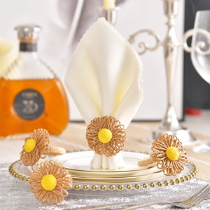 Handmade woven sunflower napkin rings set of 4 for elegant dining table decoration