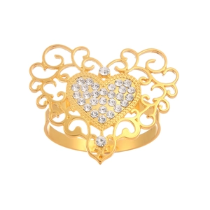 Elegant gold hollow heart napkin ring with sparkling rhinestones for table setting