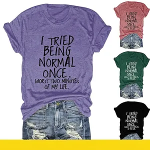 T-Shirt Femme Imprimé Slogan Mélange Coton Décontracté Manches Courtes Col Rond Été Streetwear Coupe Ample
