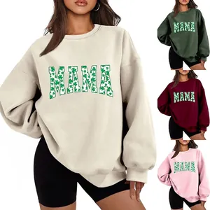 Γυναικείο Oversized Φούτερ MAMA Γράμμα Τριφύλλι Τύπωμα Ημέρα Αγίου Πατρικίου Στρογγυλή Λαιμόκοψη Μακρύ Μανίκι Casual