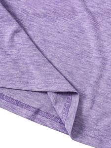 Close-up of double-stitched hem on a purple knit kids shirt showing fabric texture