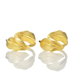 Elegant gold leaf napkin rings with double foliage design and polished metallic finish