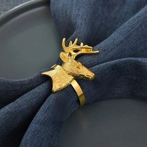 Reindeer Head Napkin Rings Golden Zinc Alloy Metal Deer Reindeer Christmas Table Decor Festive Holiday Dinner Accessory