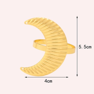 Golden crescent moon alloy napkin ring with horizontal wave pattern 5.5x4cm