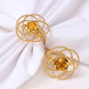 Hollow Rose Napkin Rings Gold Zinc Alloy Table Decoration For Wedding Banquet Hotel Elegant Flower Napkin Holders