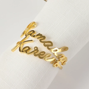 Golden metal Ramadan Kareem napkin ring with hollow calligraphy for table decoration